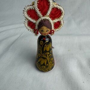 Vintage Hand Painted Russian Christmas Peg Doll Angel Decoration Ornament